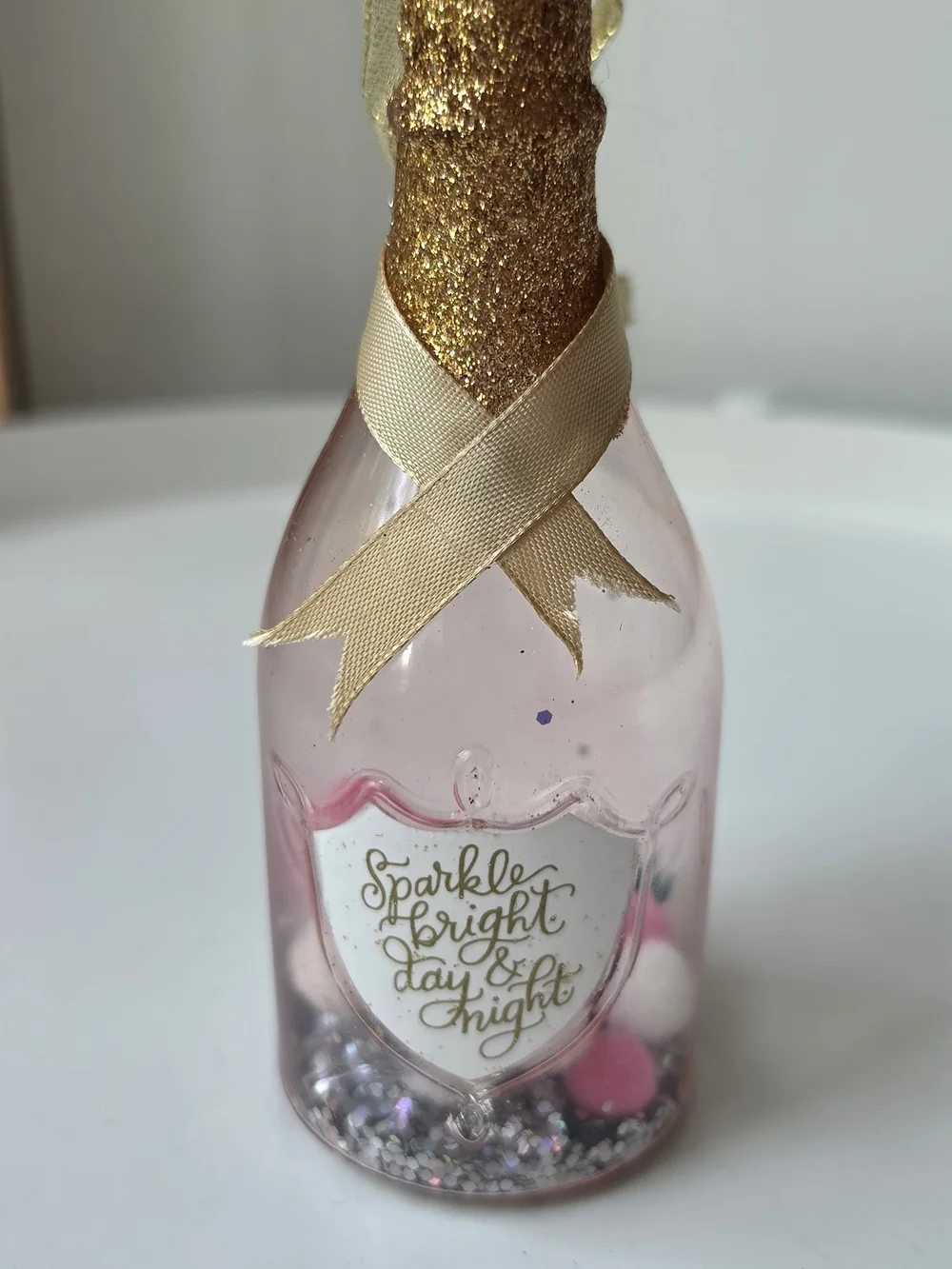 Hallmark Signature Pink and Gold Sparkle Bottle Ornament